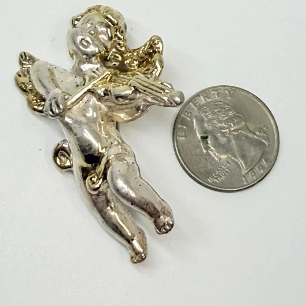 Vintage Sam Philipe 925 Sterling Silver And Gold Overlay Cherub Angel Brooch